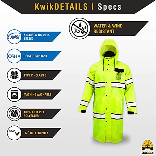 KWIKSAFETY - שרלוט, צפון קרוליינה - ז'קט גשם ויס -סיקור [כיס מזהה וסגירת הצמד] Class 3 ANSI נבדק תואם OSHA